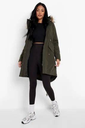 Tall Faux Fur Hood Trim Parka Coat