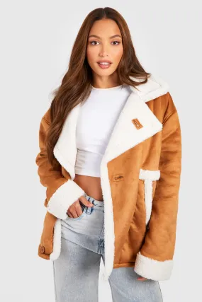 Tall Faux Fur Trim Suedette Coat