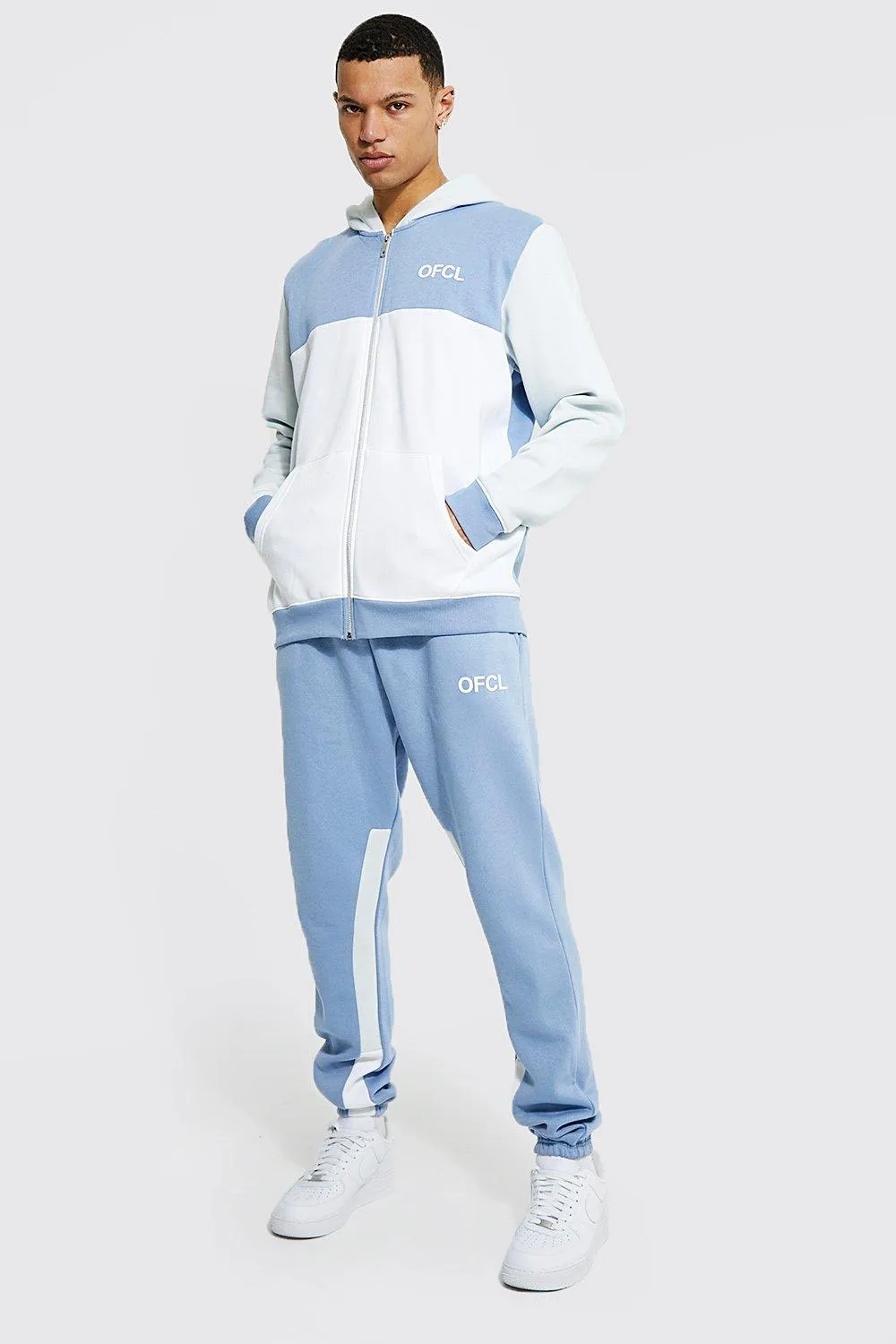 Tall Ofcl Colour Block Zip Hooded Tracksuit | boohooMAN UK