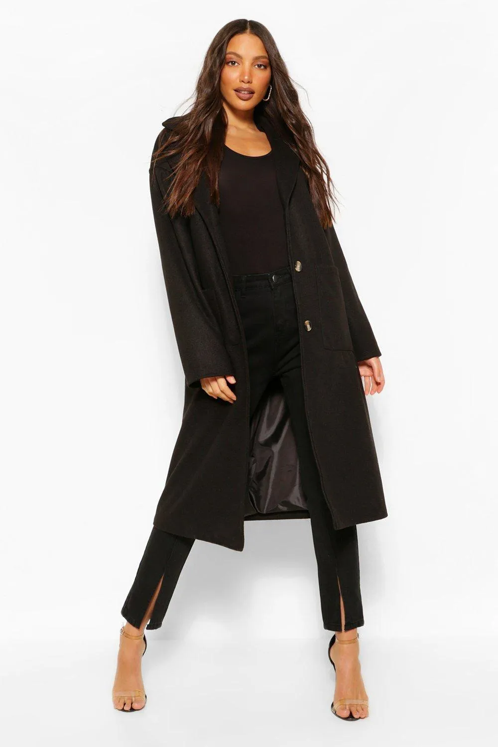 Tall Pocket Detail Longline Wool Look Coat