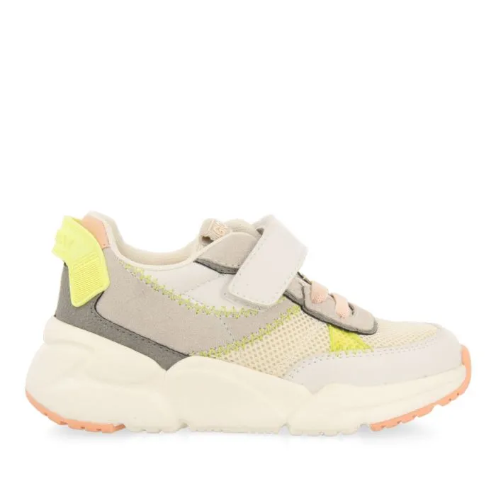 Tapalpa girls white mesh sneakers with colourful neon yellow touches