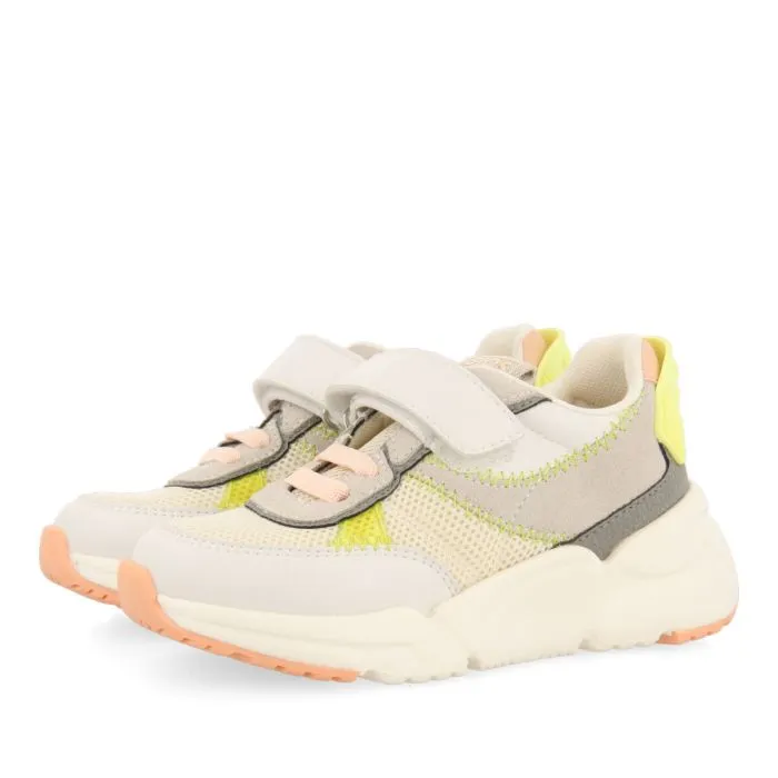 Tapalpa girls white mesh sneakers with colourful neon yellow touches