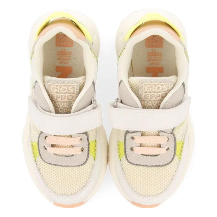 Tapalpa girls white mesh sneakers with colourful neon yellow touches