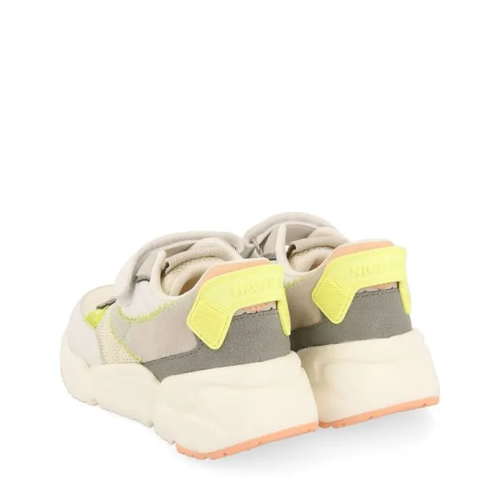 Tapalpa girls white mesh sneakers with colourful neon yellow touches