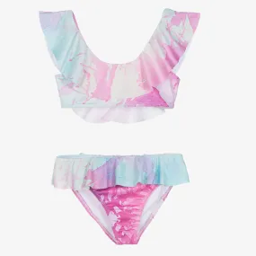 Teen Girls Pink & Blue Ruffle Bikini