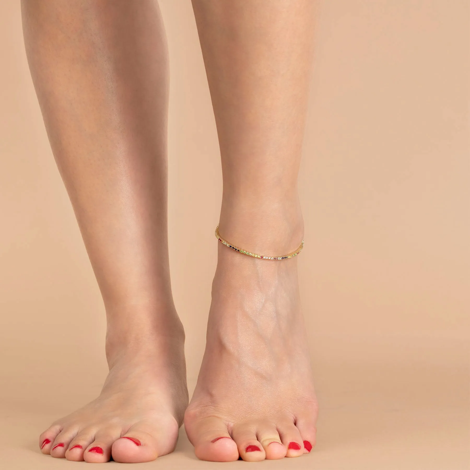 Tennis Anklet - Rainbow / 14k Yellow Gold