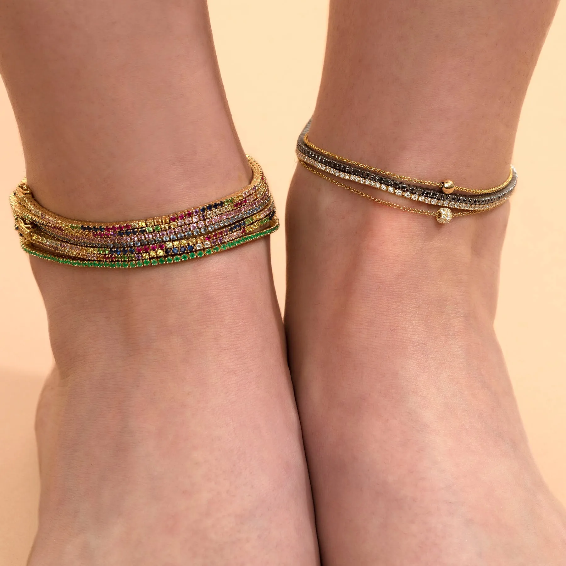 Tennis Anklet - Rainbow / 14k Yellow Gold