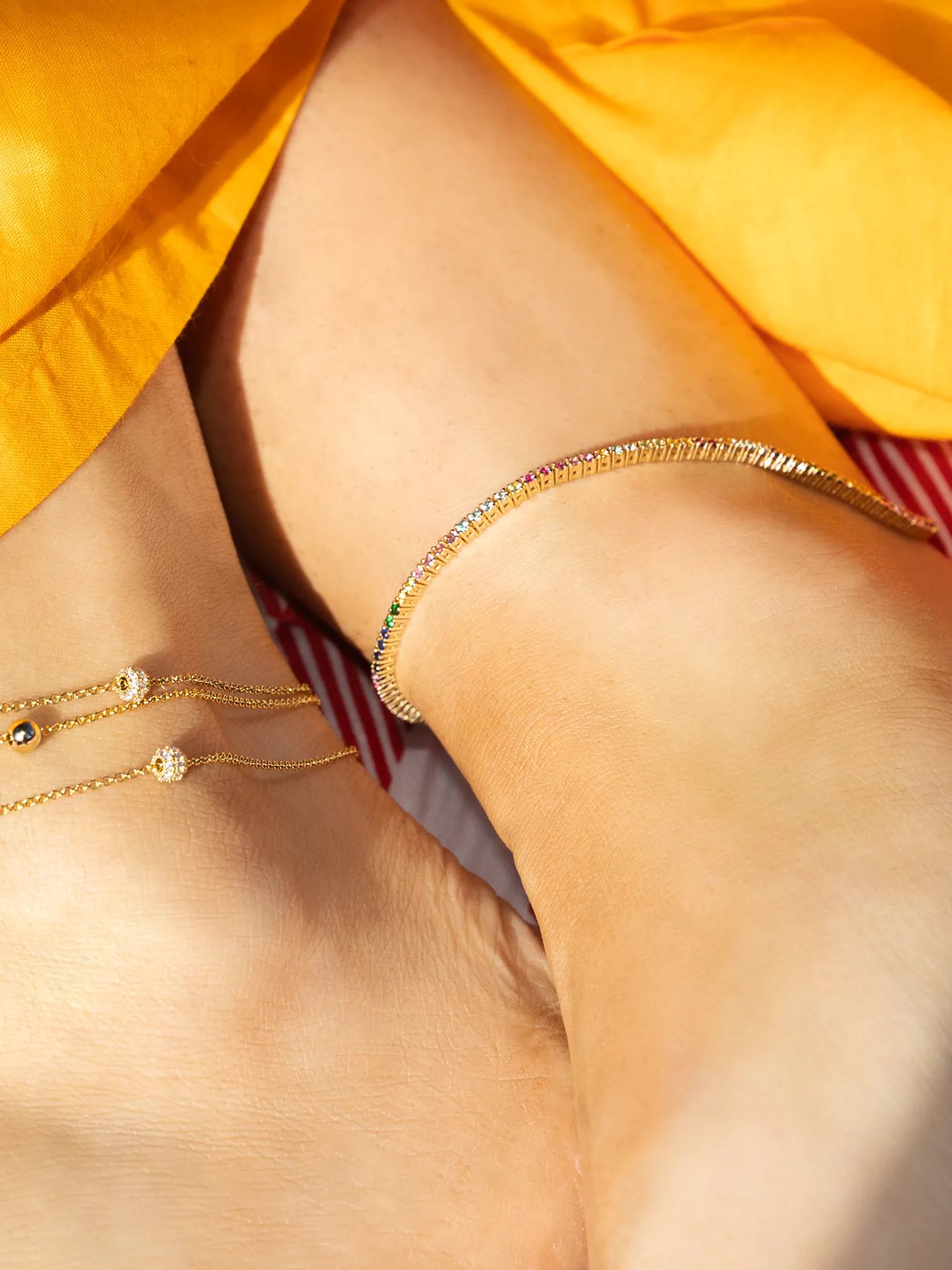 Tennis Anklet - Rainbow / 14k Yellow Gold