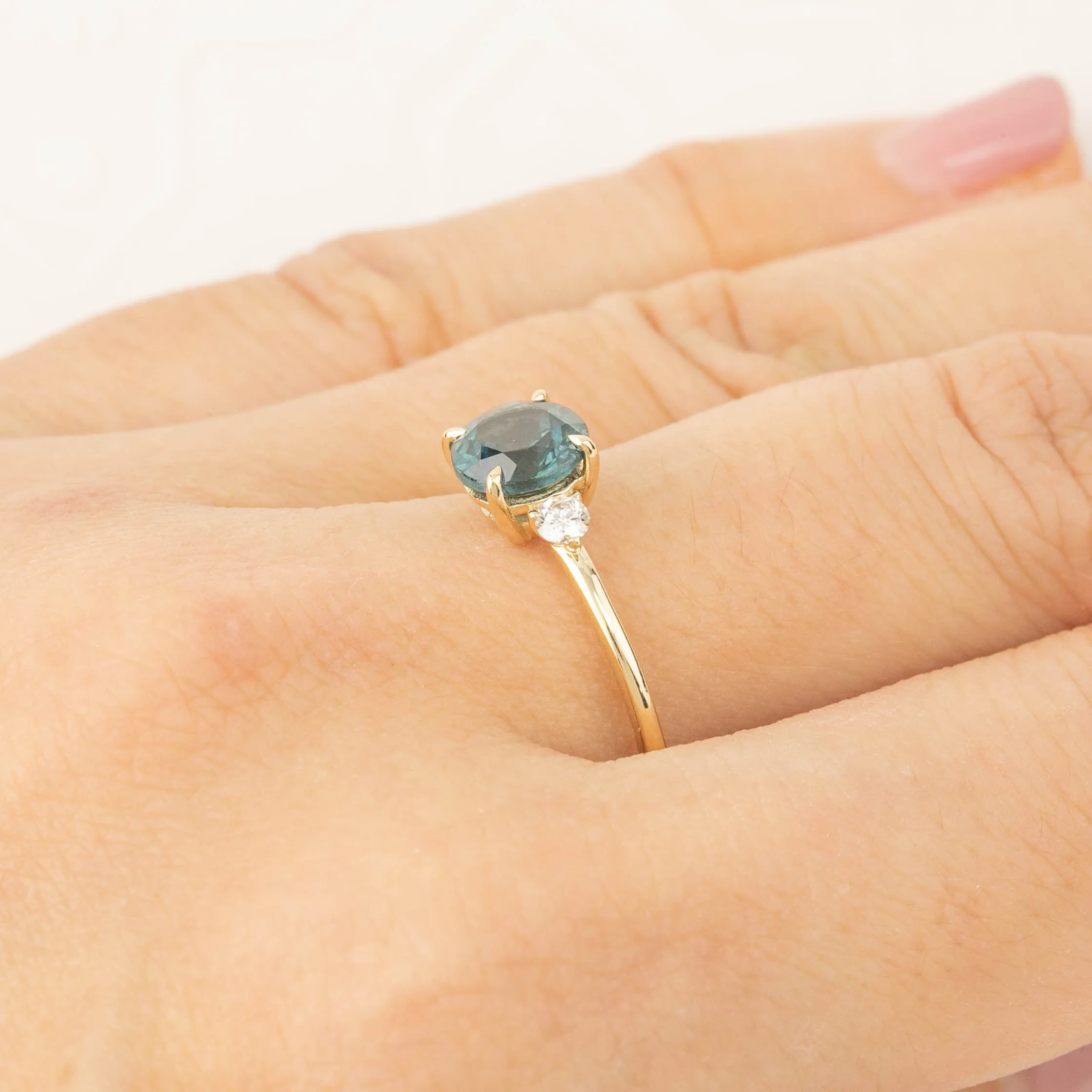 Three Stone Ring - 1.48ct Green Montana Sapphire (One of a kind)