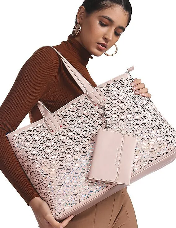 Tommy Hilfiger Women Dusky Pink Laser Cut Logo Tote Bag