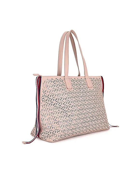 Tommy Hilfiger Women Dusky Pink Laser Cut Logo Tote Bag