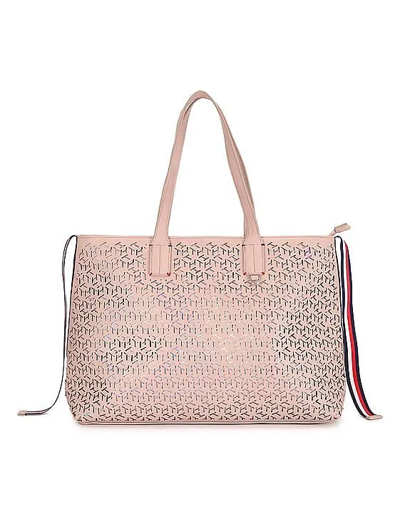 Tommy Hilfiger Women Dusky Pink Laser Cut Logo Tote Bag