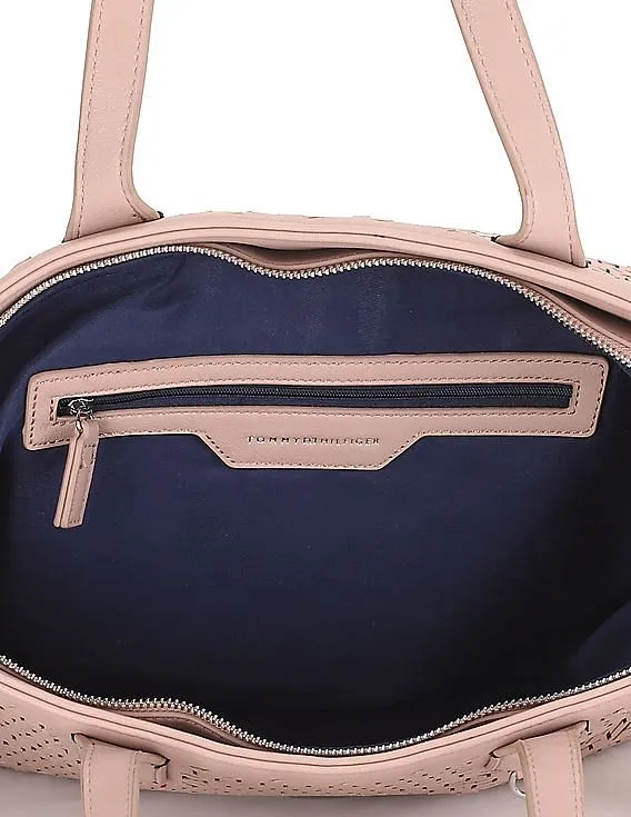 Tommy Hilfiger Women Dusky Pink Laser Cut Logo Tote Bag