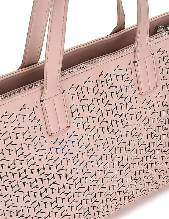 Tommy Hilfiger Women Dusky Pink Laser Cut Logo Tote Bag