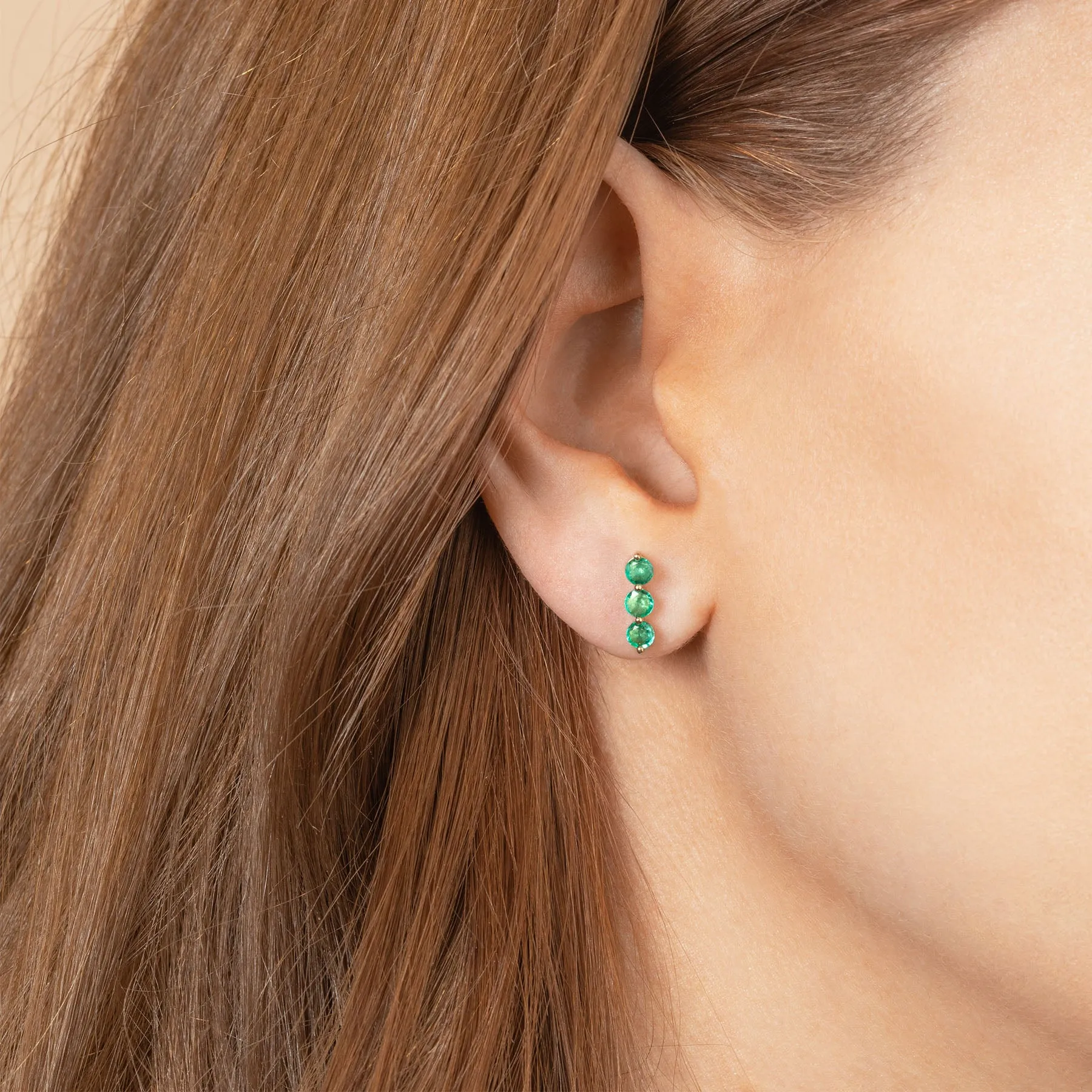 Triple Stud - Emerald / 14k Yellow Gold