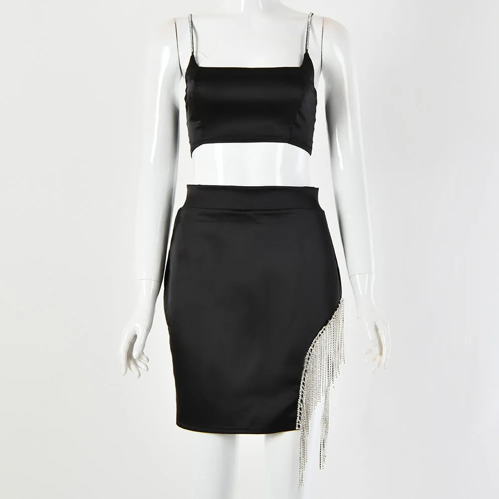 Two-piece fringed hip skirt