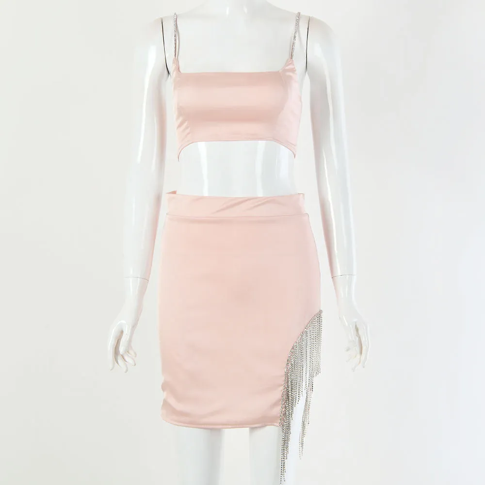Two-piece fringed hip skirt