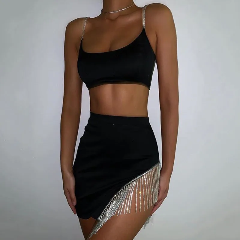 Two-piece fringed hip skirt
