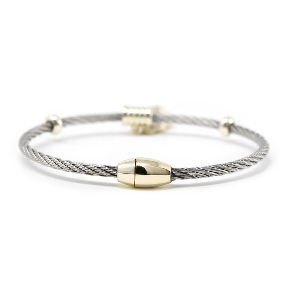 Two Tone Wire Bracelet Cubic Zirconia Pave Hamsa Hand
