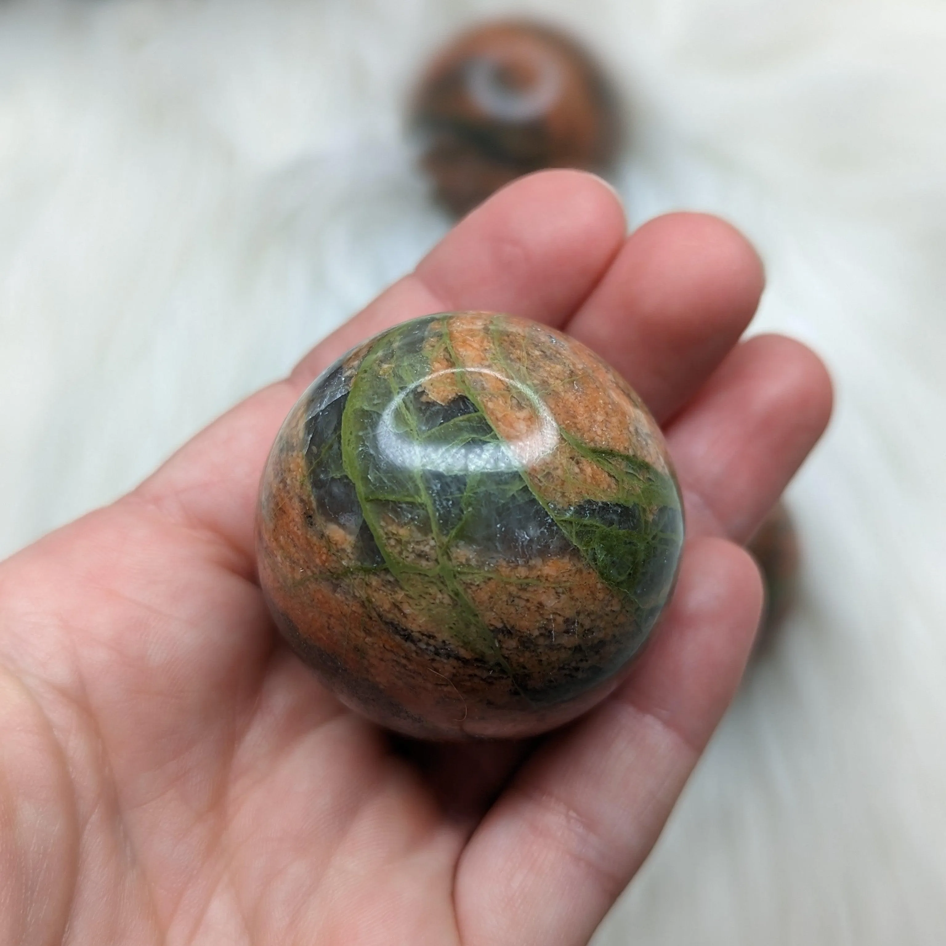 Unakite Sphere Carving~ Uplifting Vibrations of Green and Pink~