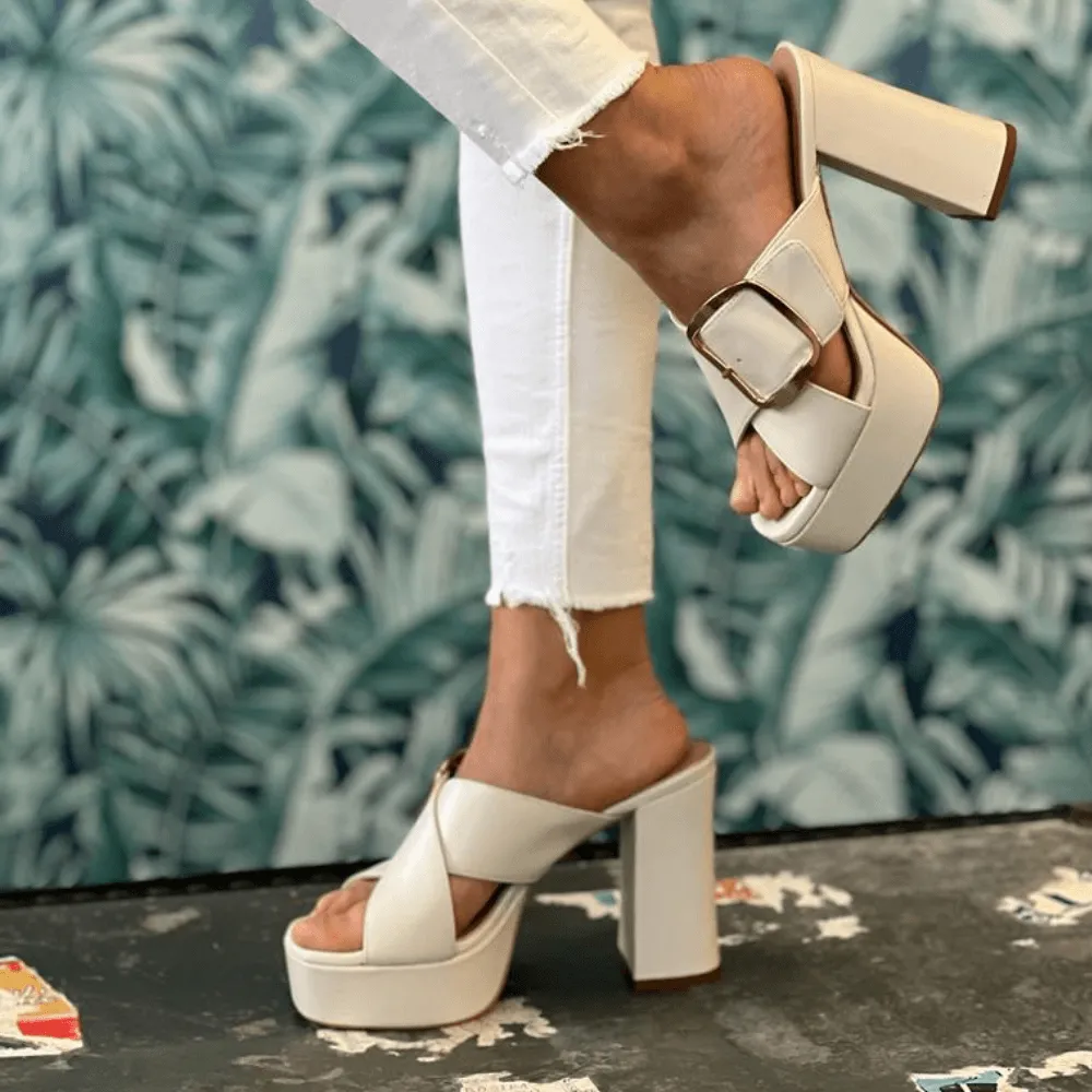 Unisa Ubios Ivory Crossover Platform Heeled Mules