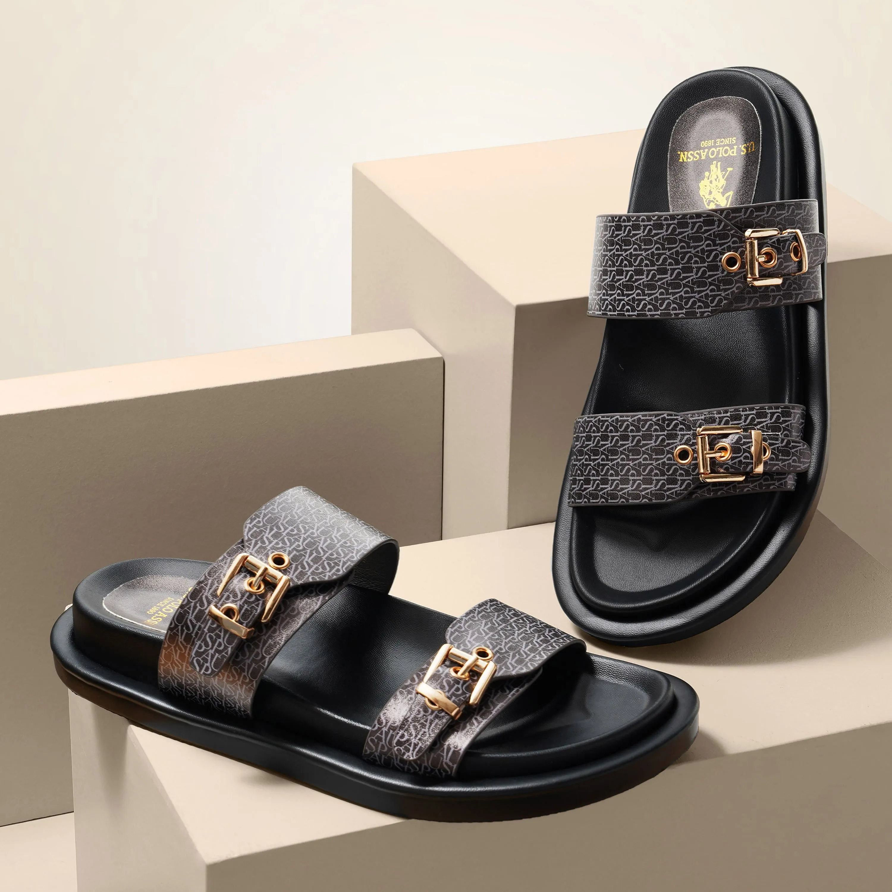 U.S. Polo Assn. Open Toe Buckle Detail Maria Sandals