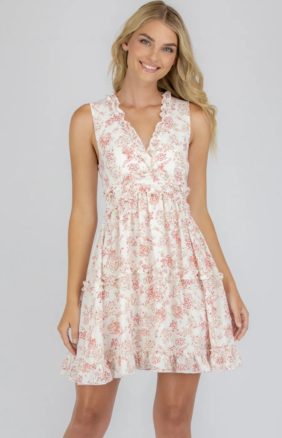 V-Neckline Dress with Ruffle Trim Detailing (SDR710B)