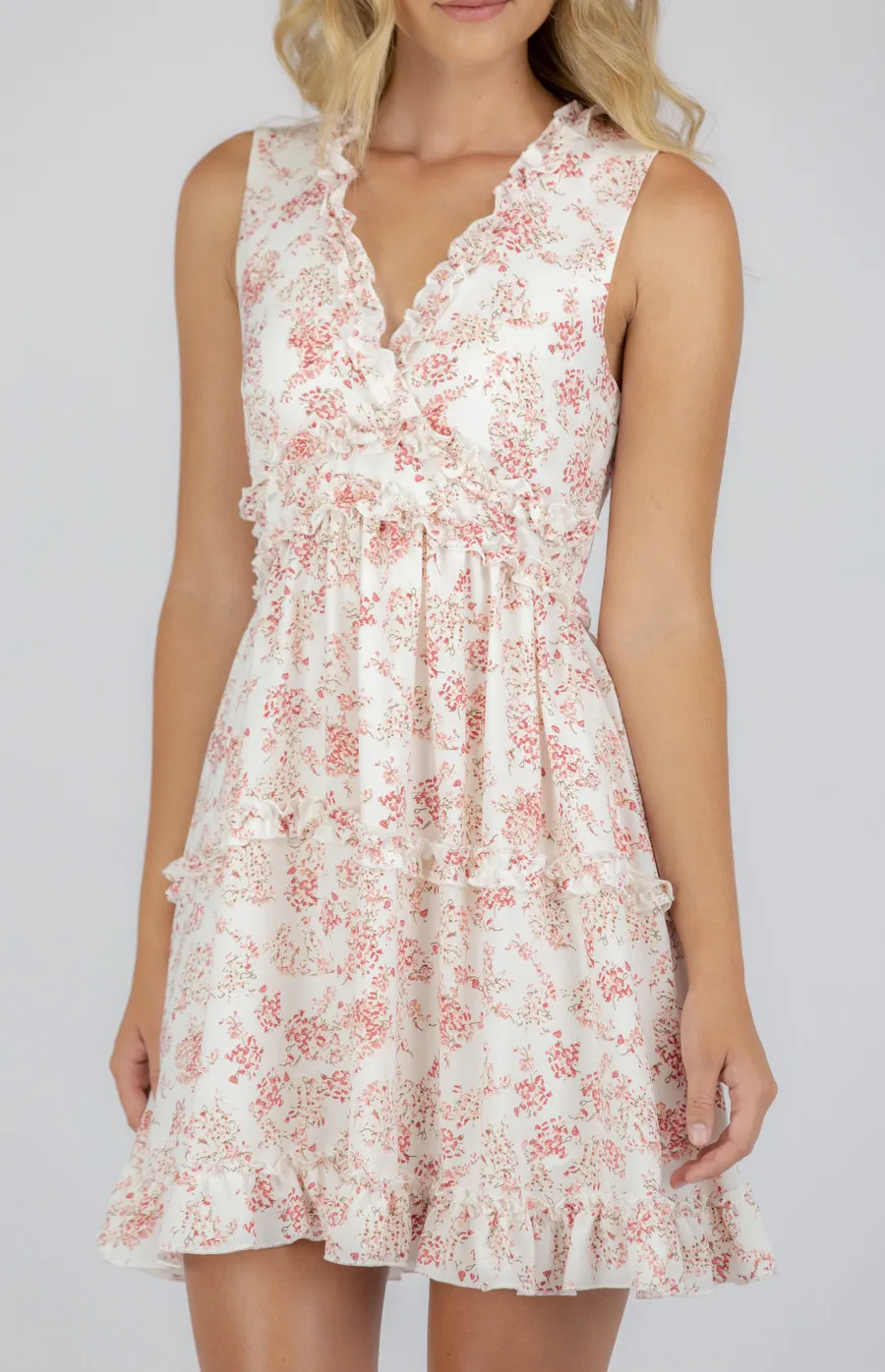 V-Neckline Dress with Ruffle Trim Detailing (SDR710B)