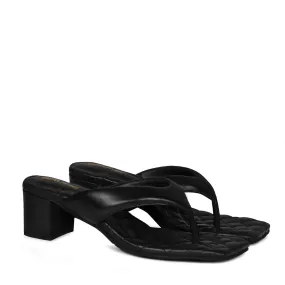 V-Shaped Black Flip Flop Diamond Stitched Blocked Heel Slider Slipper For Women By Brune & Bareskin