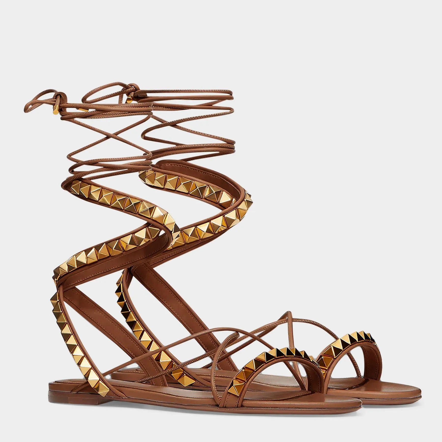 Valentino Garavani  Rockstud No Limit Sandals in Brown Leather