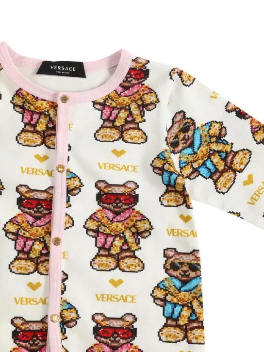 Versace   Pixel teddy print cotton romper & bib 