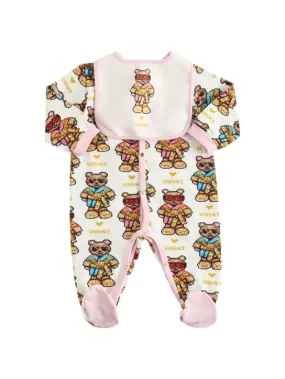 Versace   Pixel teddy print cotton romper & bib 