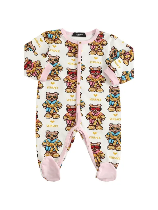 Versace   Pixel teddy print cotton romper & bib 
