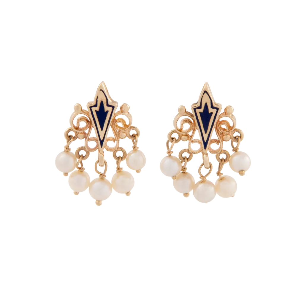 Victorian Blue Enamel & Pearl Filagree Earrings