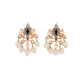 Victorian Blue Enamel & Pearl Filagree Earrings