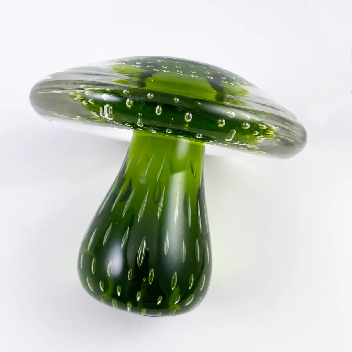 Viking Controlled Bubble Green Mushroom Paperweight #7363