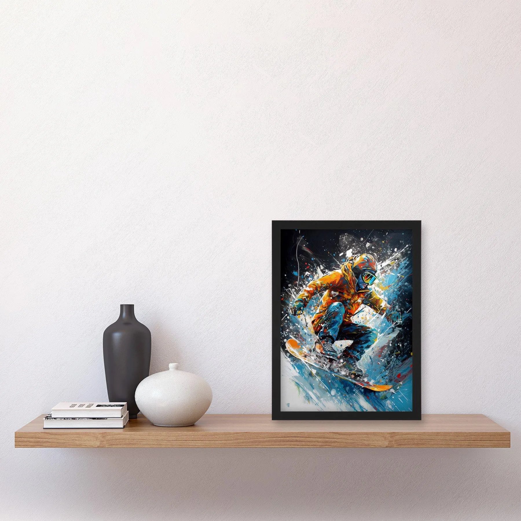 Wall Art & Pictures | Snowboarder Landing Snowboard Jump Splatter Paint Artwork Framed Wall Art Print A4 | Artery8