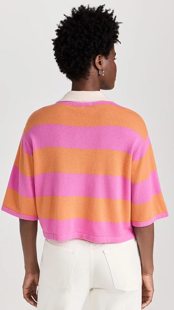 White + Warren   Cashmere Cropped Striped Polo 