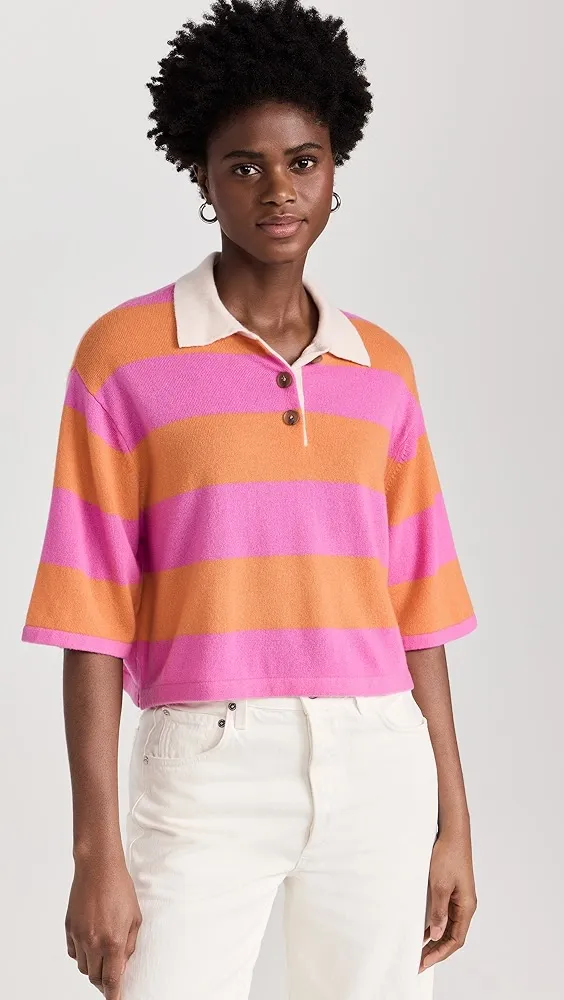 White + Warren   Cashmere Cropped Striped Polo 