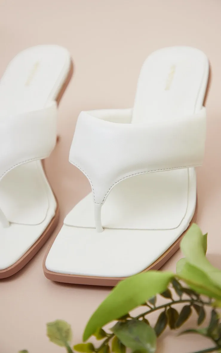 White Padded Thong Strap Square Low Heeled Sandals
