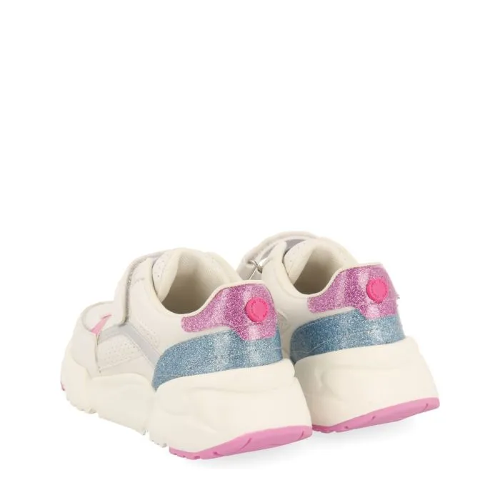 WHITE SNEAKERS WITH GLITTER, COLORFUL DETAILS AND VOLUMINOUS SOLE FOR BOYS AND GIRLS DRAIN