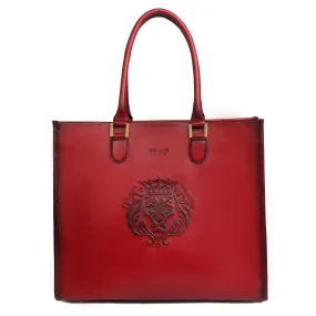 Wine Large Genuine Leather Button Opening Hand Bag