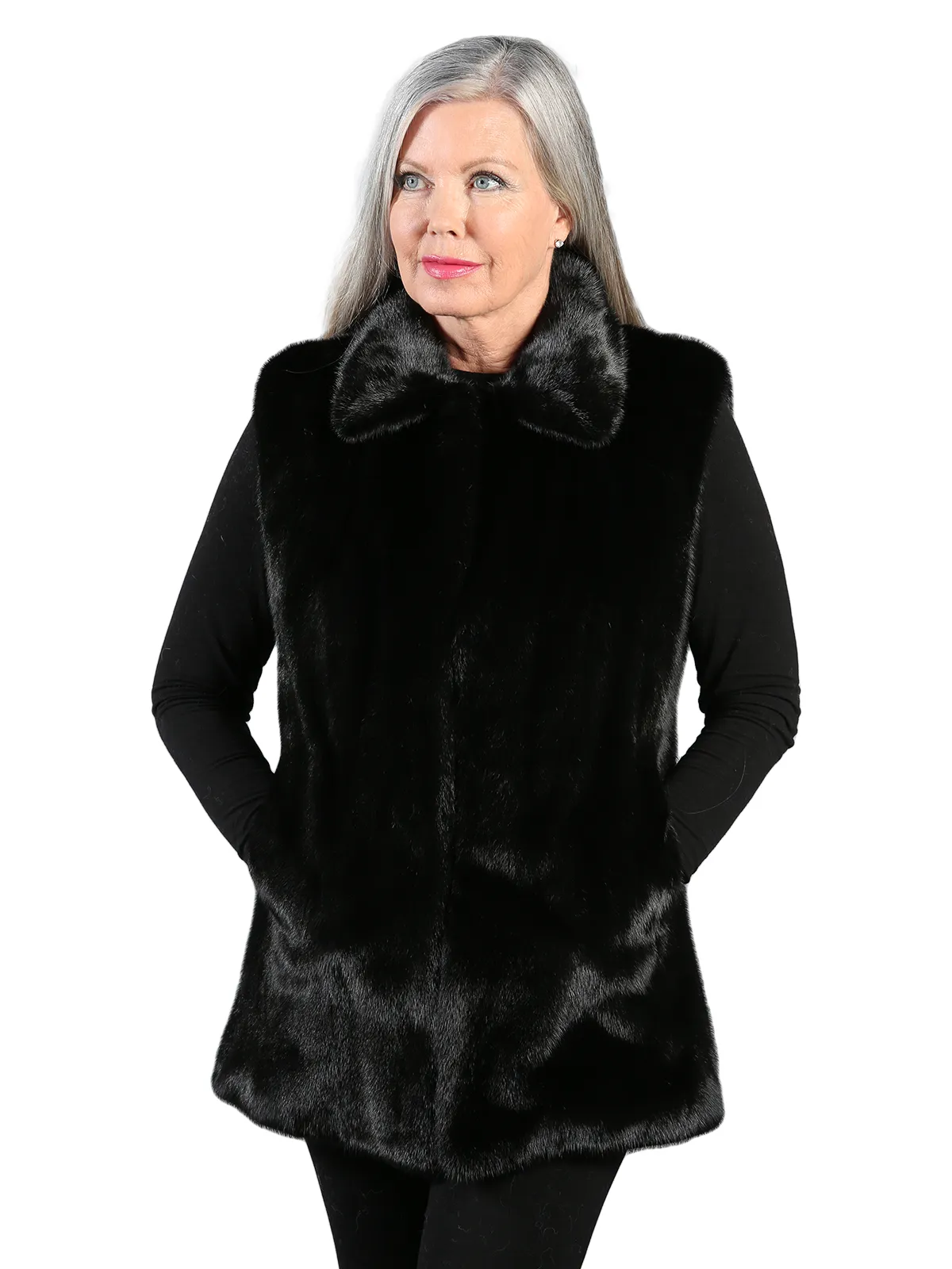 Woman's Ranch Mink Fur Vest Reversible to Nappa Lamb Leather - Day Furs