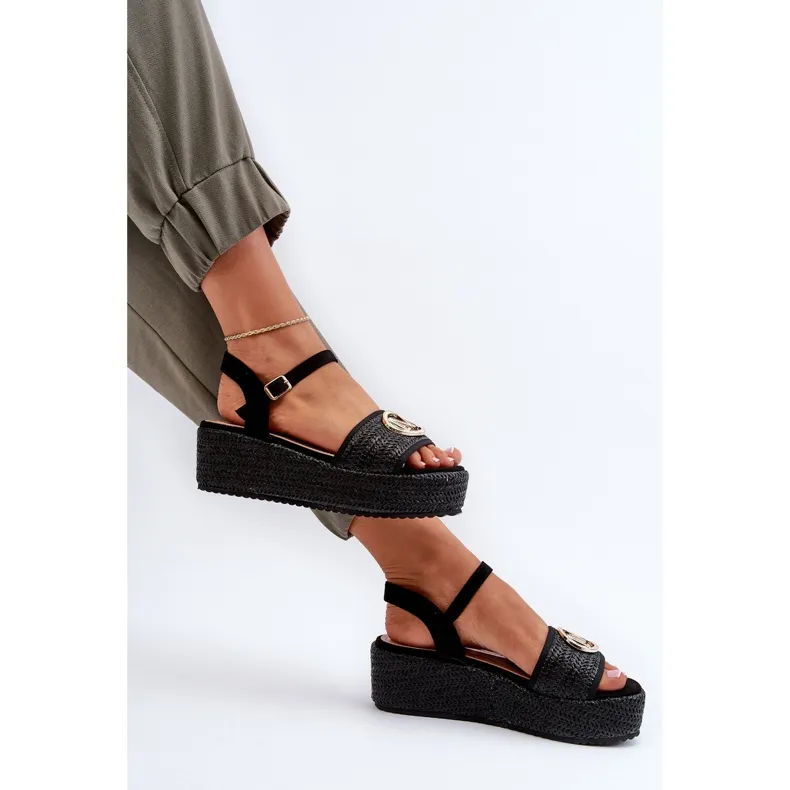 Women's Wedge Sandals With Braid, Black Esalena