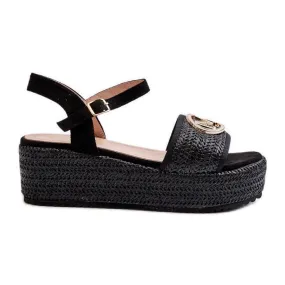 Women's Wedge Sandals With Braid, Black Esalena