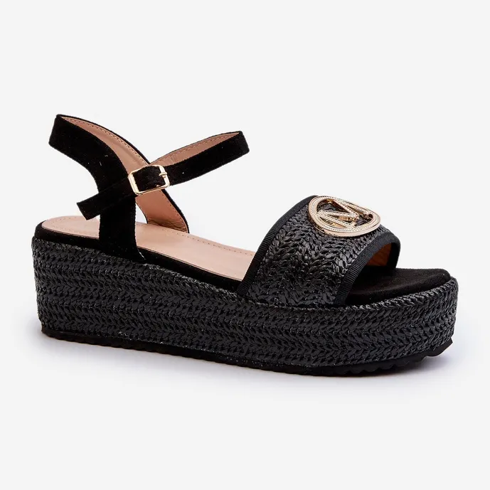 Women's Wedge Sandals With Braid, Black Esalena