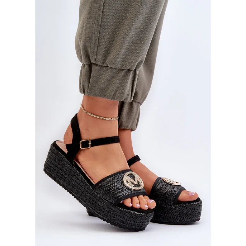 Women's Wedge Sandals With Braid, Black Esalena