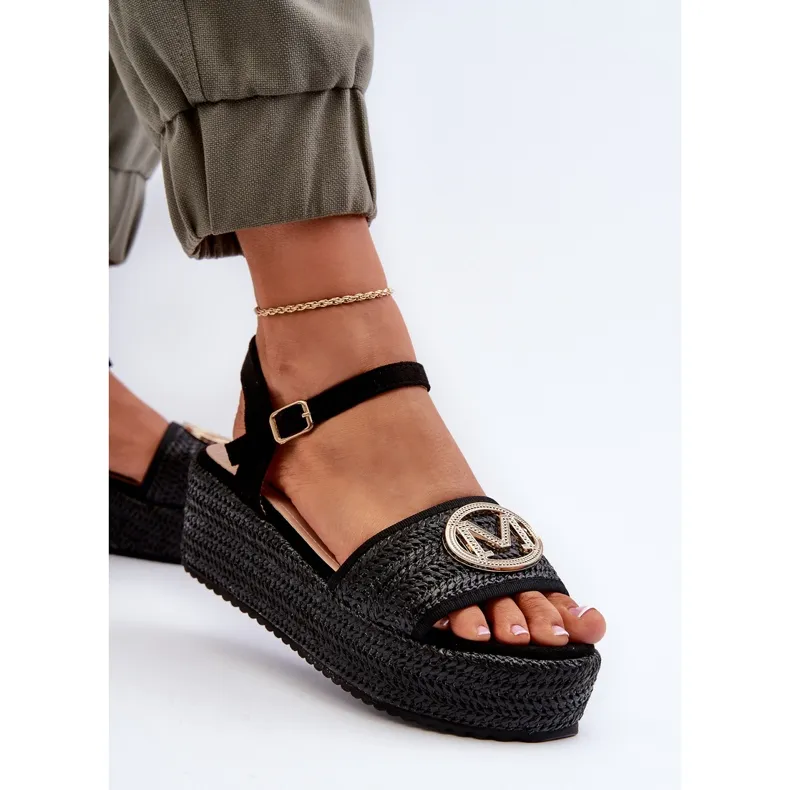 Women's Wedge Sandals With Braid, Black Esalena