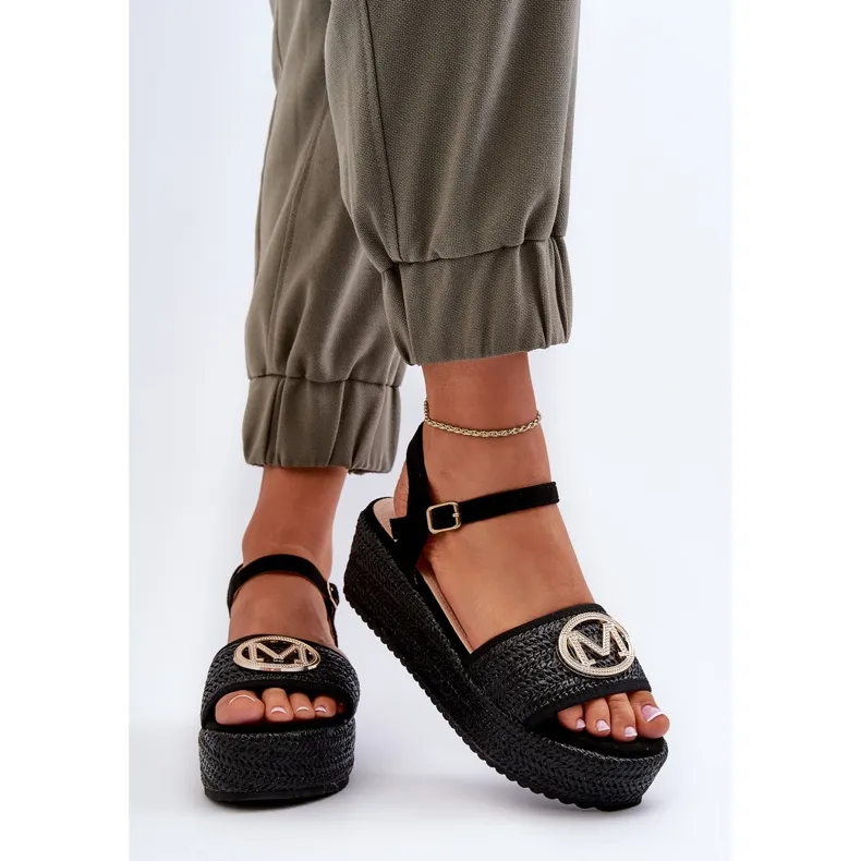 Women's Wedge Sandals With Braid, Black Esalena