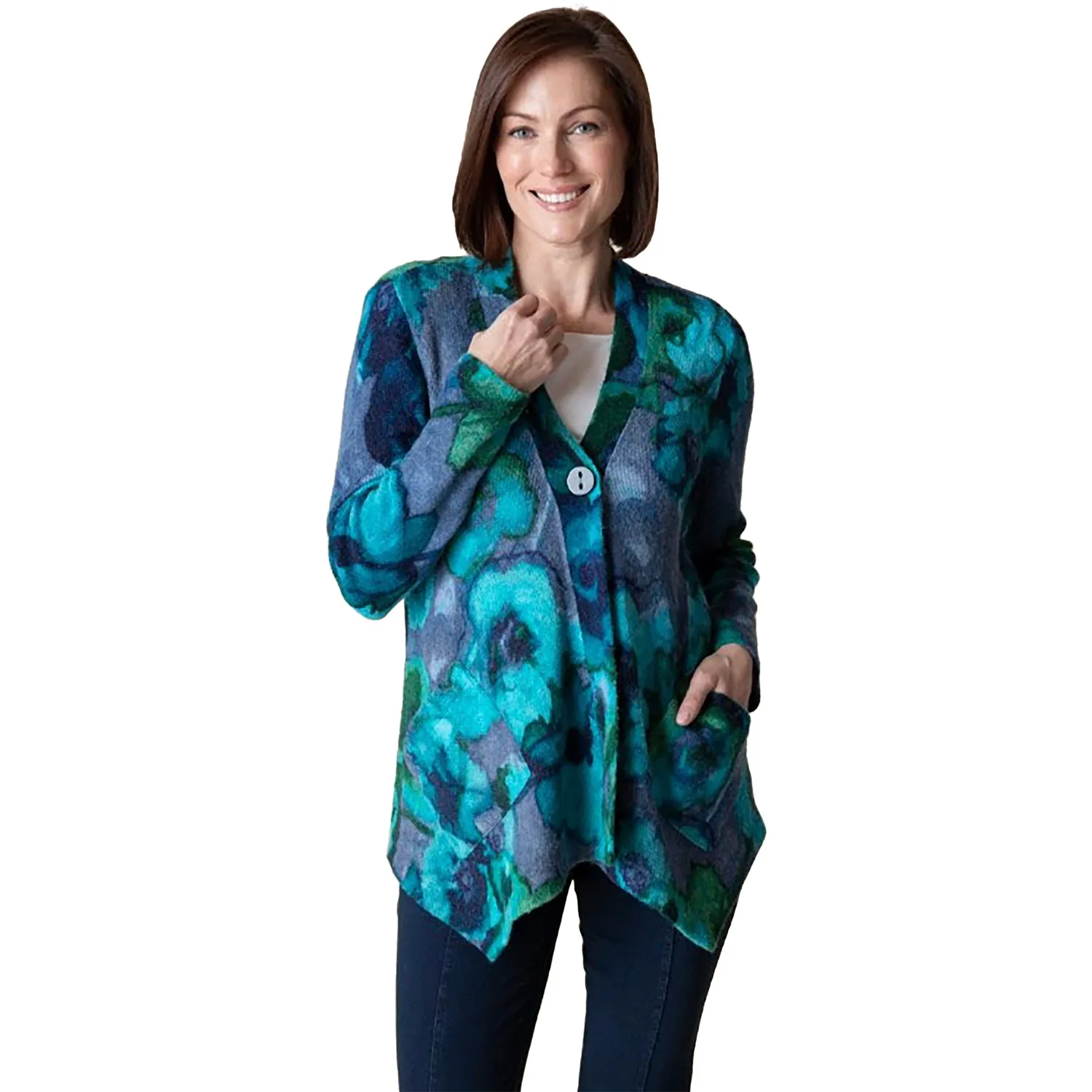 Women's Habitat Abstract Floral Drapey Cardigan Cobalt
